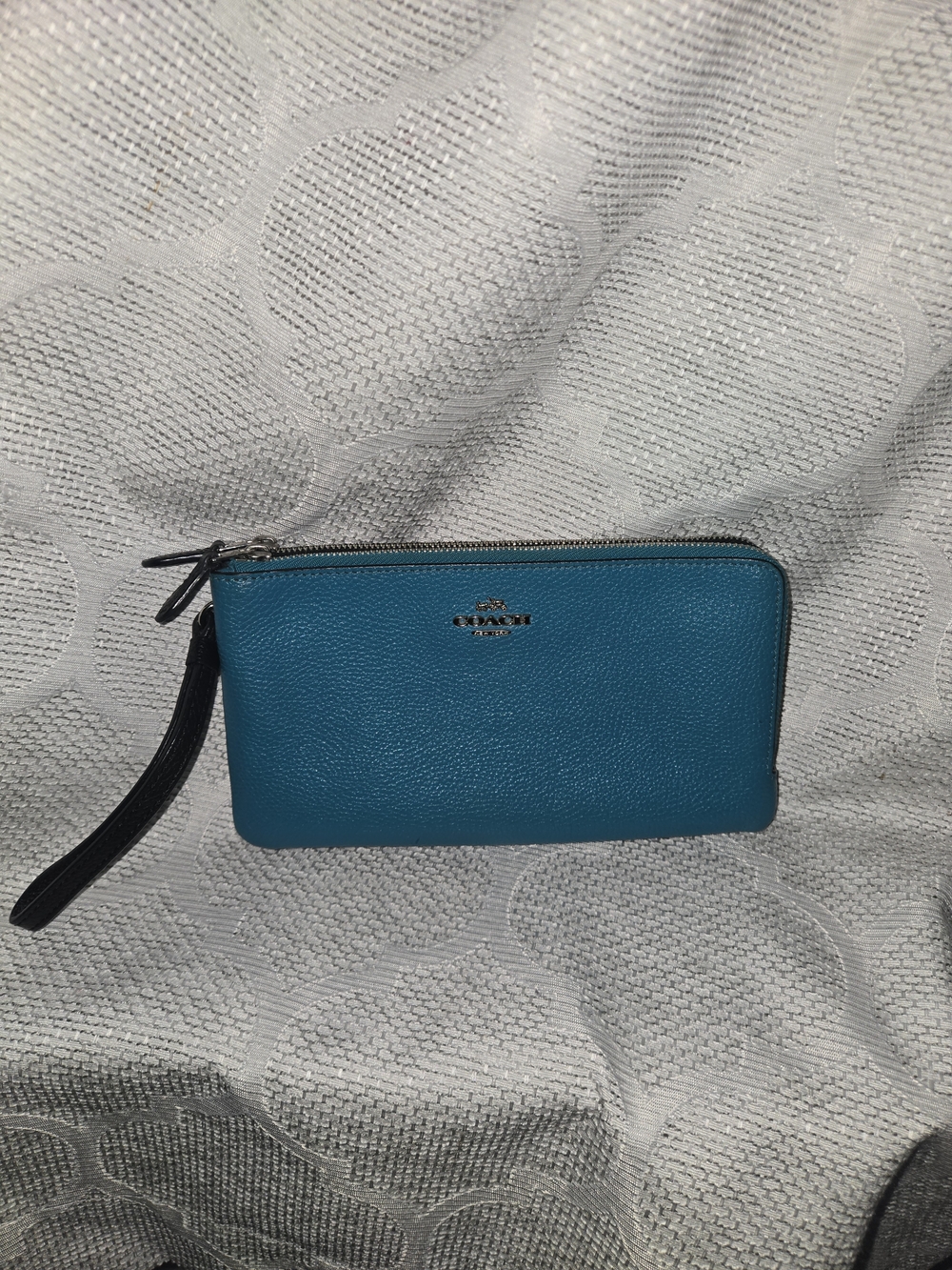 Coach Teal Leather Double Zip Wristlet